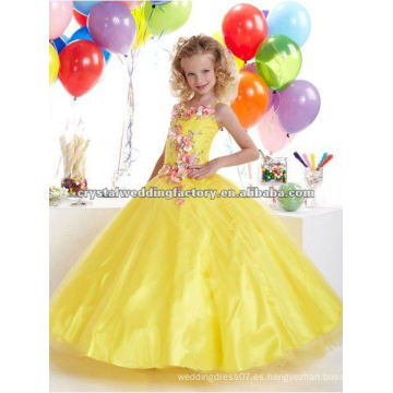 Appliqued rebordeado vestido de bola amarillo por encargo de las niñas de los vestidos CWFaf4802